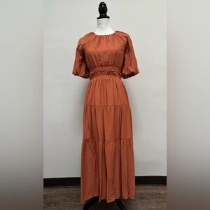 Moon River Brick Orange Open Waistline Midi Dress sz XS